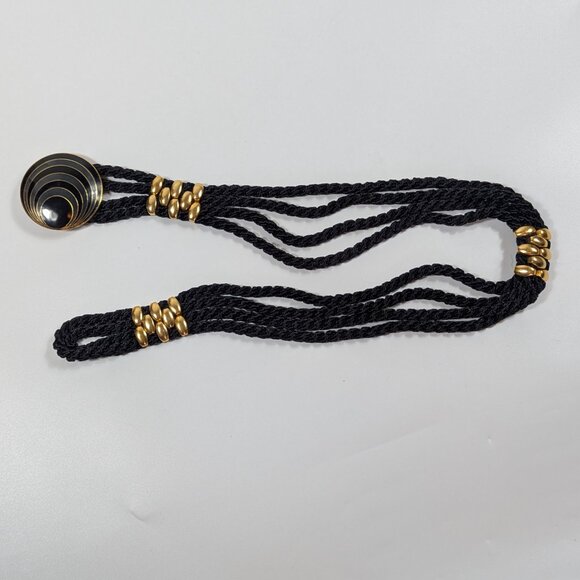 SITI Cloisonne Round Black & Blue Belt Buckle & Black Braided Cord Belt Vintage - Picture 5 of 7